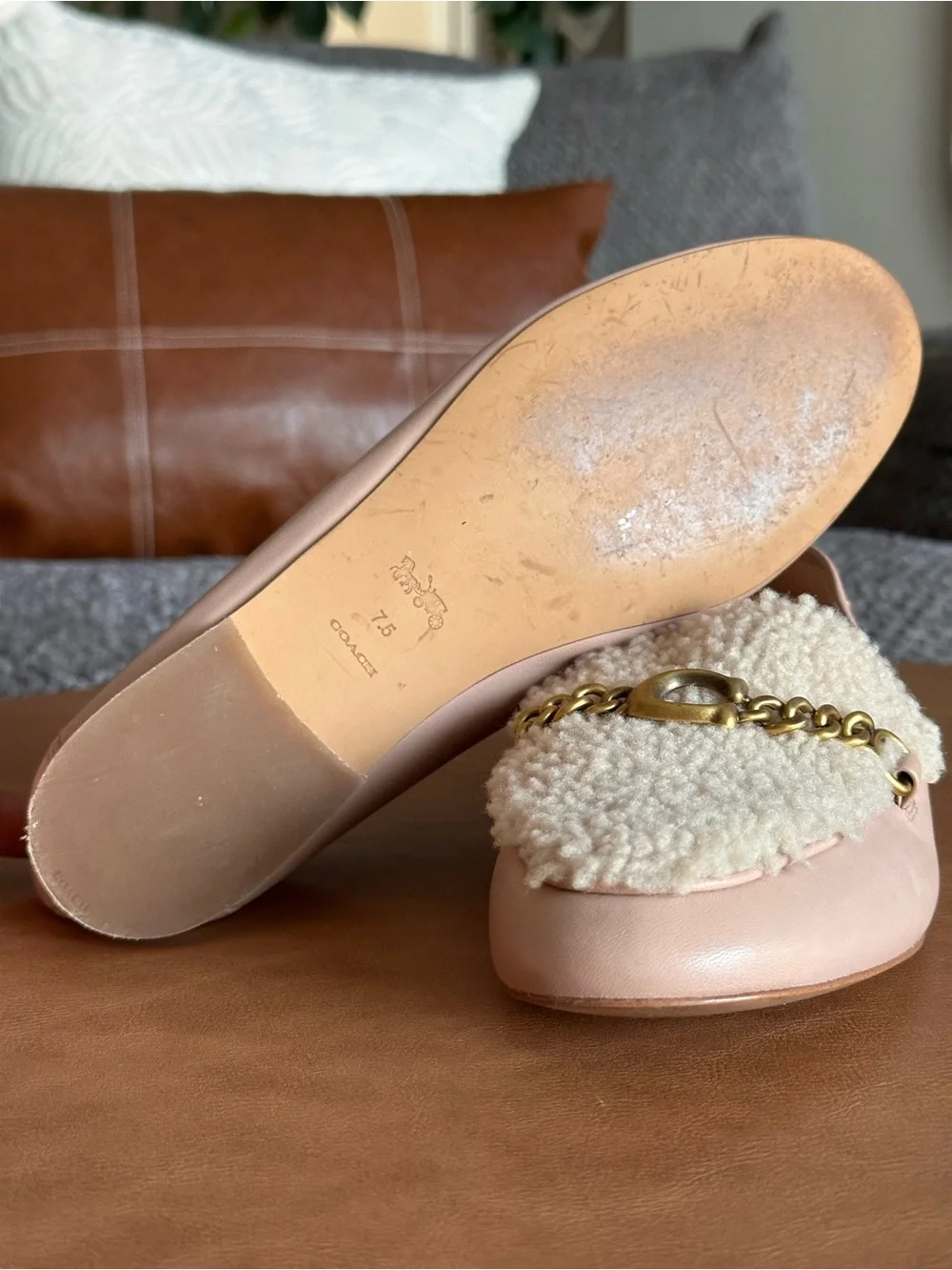 Coach Helena C Shearling Leather Loafers Pale Blush Pink 7.5B